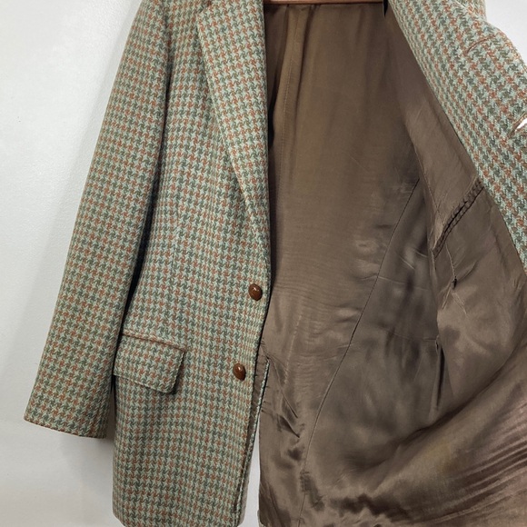 Vintage Harris Tweed Sport Coat Mens 42S Green Brown Houndstooth Wool 60s 70s - Picture 12 of 15